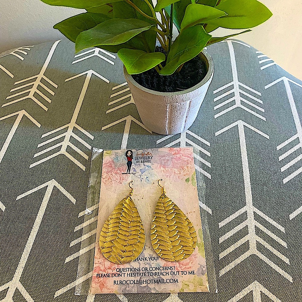 Lightweight Leather Teardrop Gold Handmade Earrings